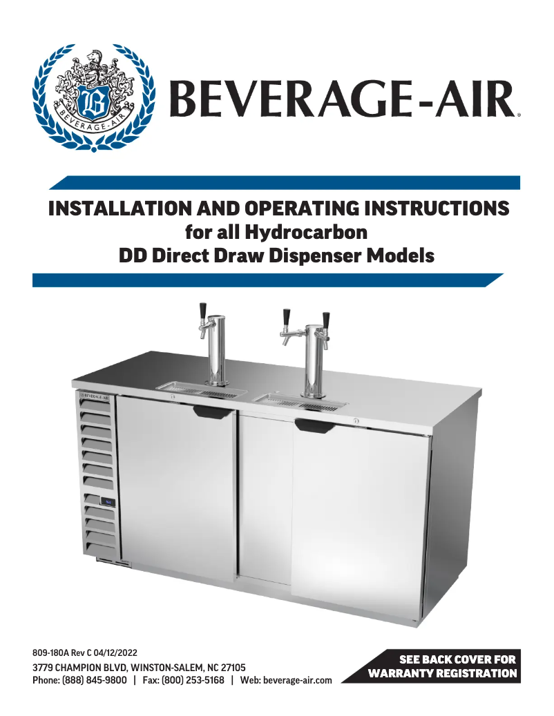 Page 1 de la notice Manuel utilisateur Beverage-Air DD58HC-1-S-ALT-072