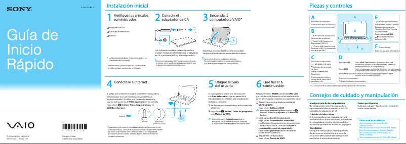 Page 1 de la notice Guide d'installation Sony Vaio Tab 13 SVT13118FXS