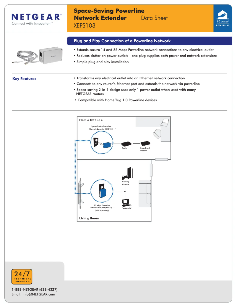 Page 1 de la notice Fiche technique Netgear XEPS103