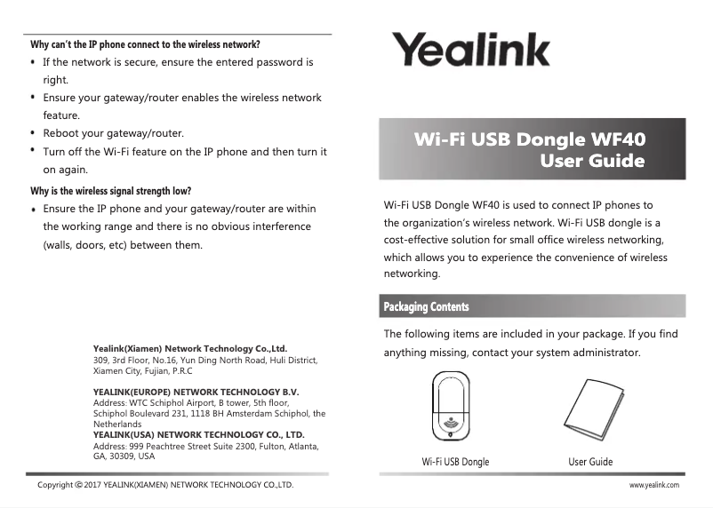Page 1 de la notice Manuel utilisateur Yealink WF40