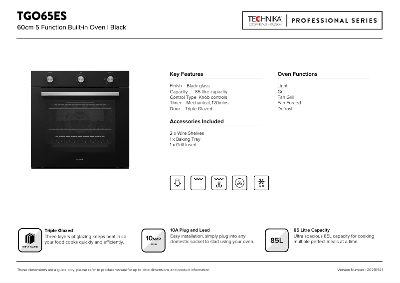 Página 1 del manual Ficha técnica Technika TGO65ES