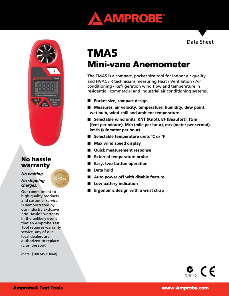 Page 1 de la notice Fiche technique Amprobe TMA5