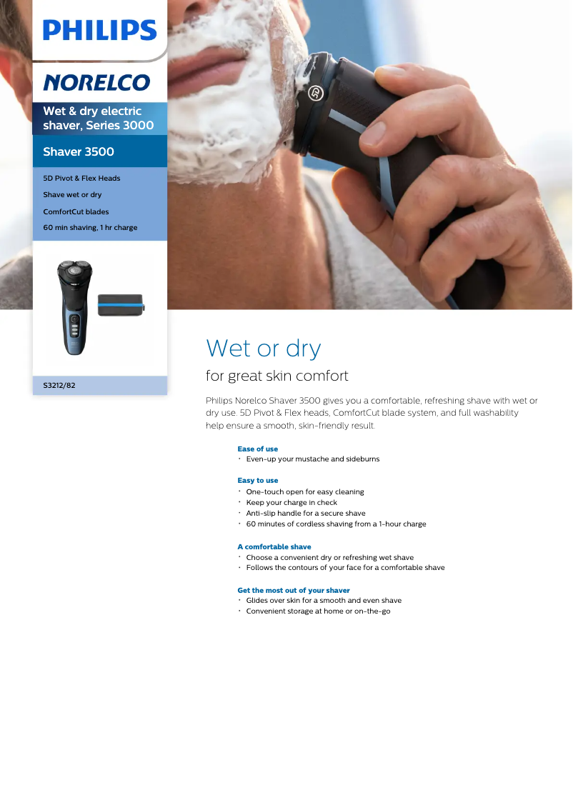 Page 1 of the manual Technical Sheet Philips Norelco Series 3500 S3212