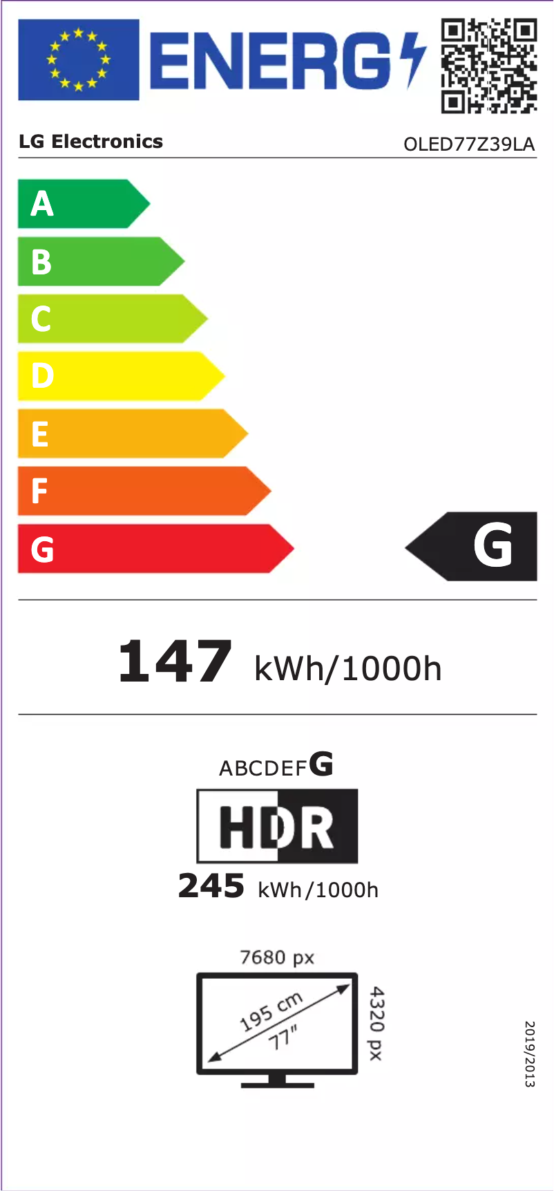 Page 1 de la notice Label énergétique LG OLED77Z39LA
