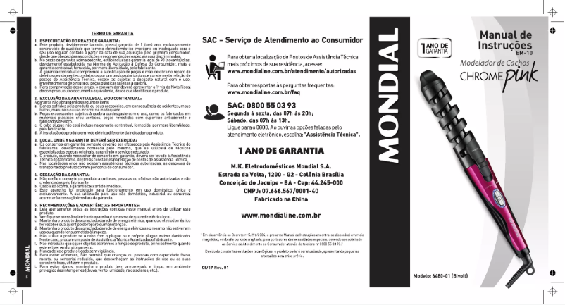 Página 1 del manual Manual de usuario Mondial Chrome Pink EM-10