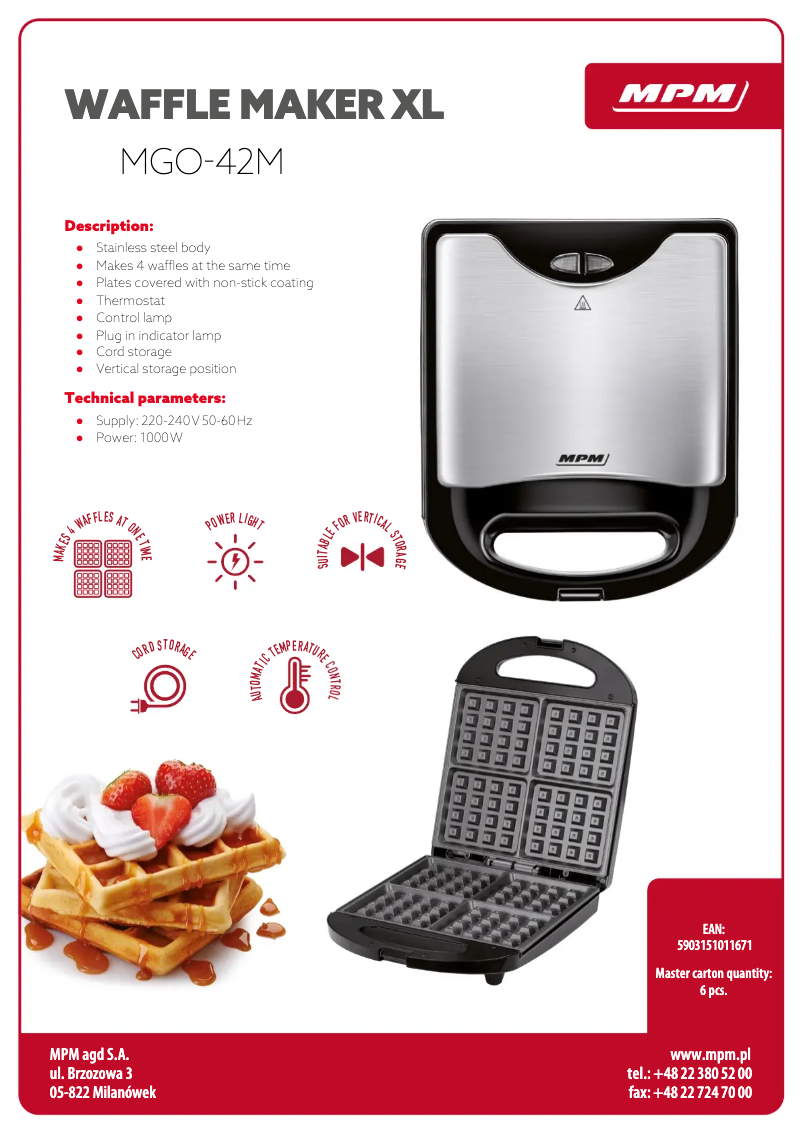 Page 1 de la notice Fiche technique MPM MGO-42M