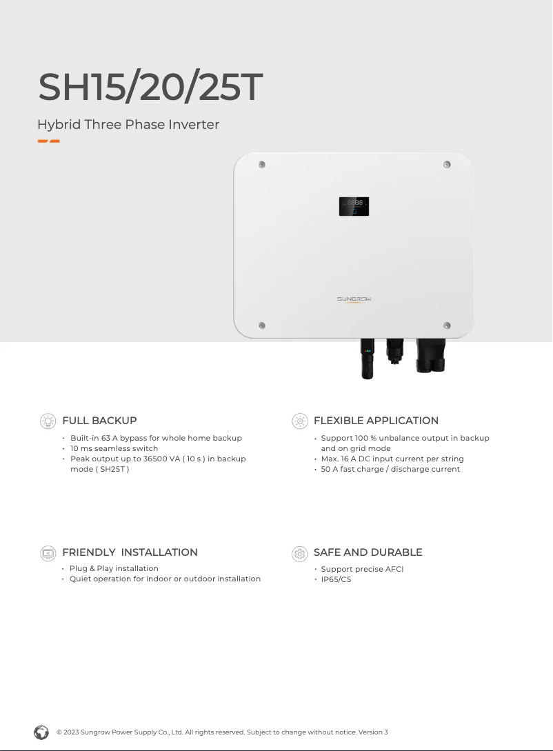 Página 1 del manual Ficha técnica Sungrow SH25T