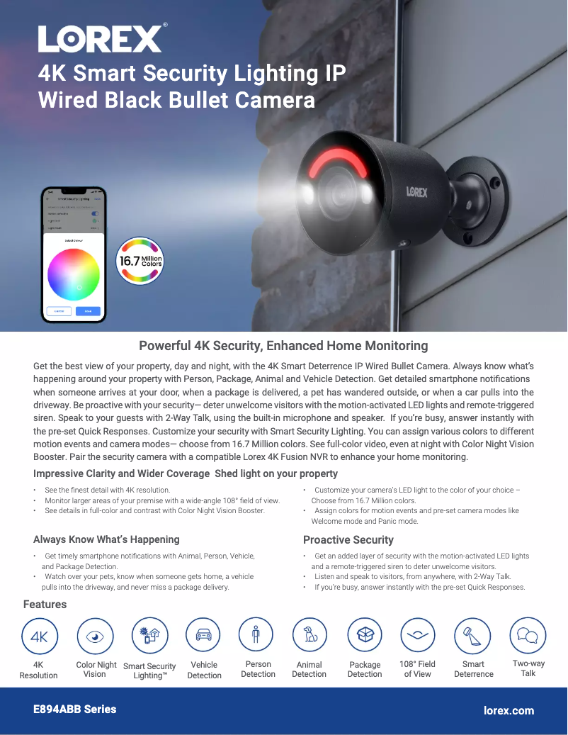 Page 1 de la notice Fiche technique Lorex E894ABB-E