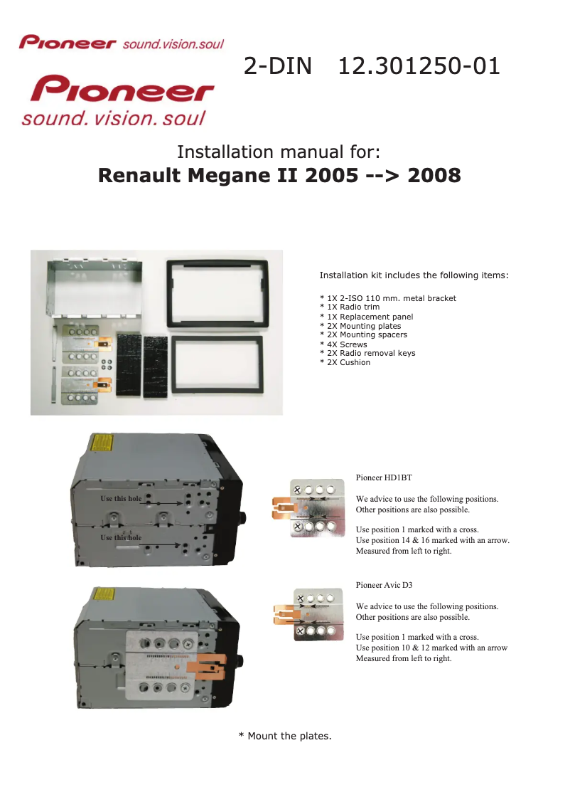 Page 1 de la notice Manuel utilisateur Pioneer 12.301250-01