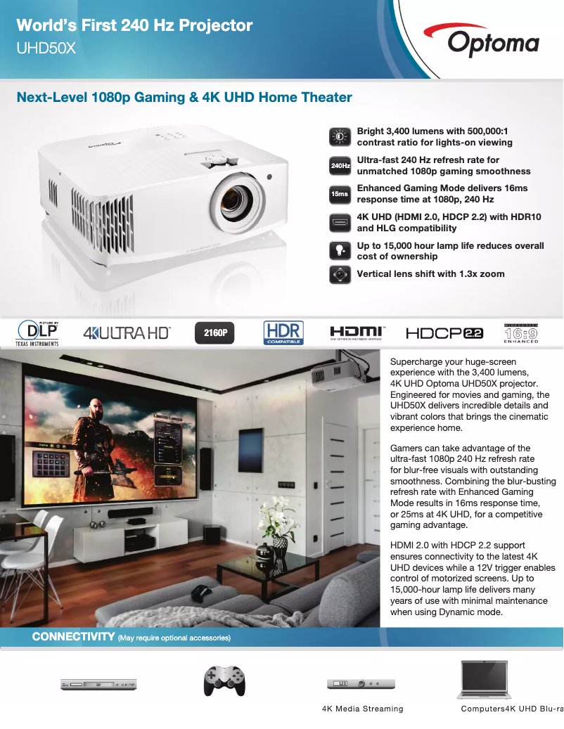 Page 1 de la notice Fiche technique Optoma UHD50X