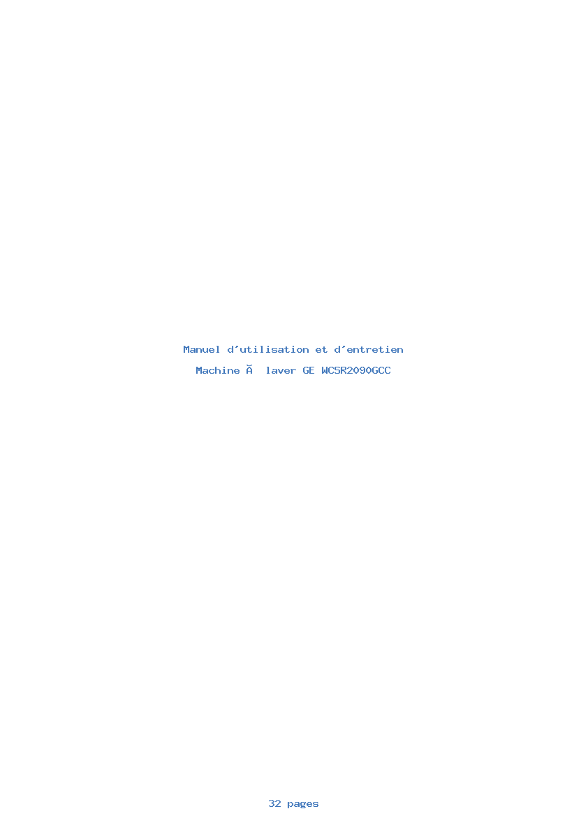 Page 1 de la notice Manuel d'utilisation et d'entretien GE WCSR2090GCC