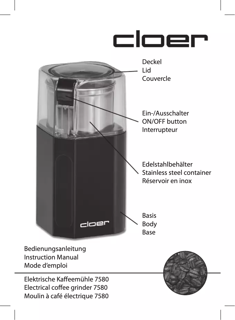 Page 1 de la notice Manuel utilisateur Cloer 7580