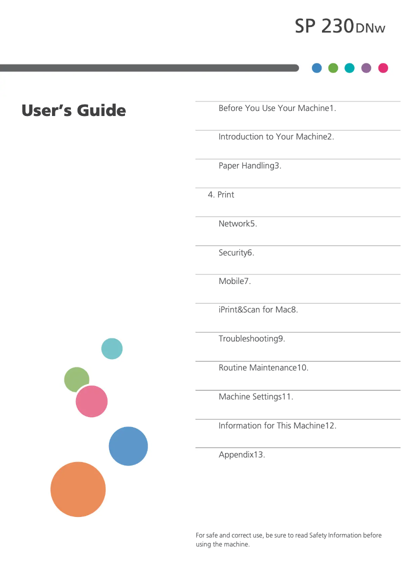 Page 1 de la notice Manuel utilisateur Ricoh SP 230DNw