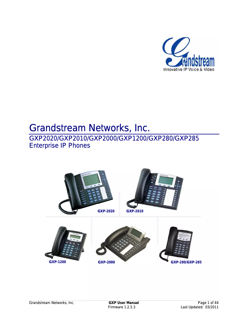 Image de la première page du manuel de l'appareil GXP2020