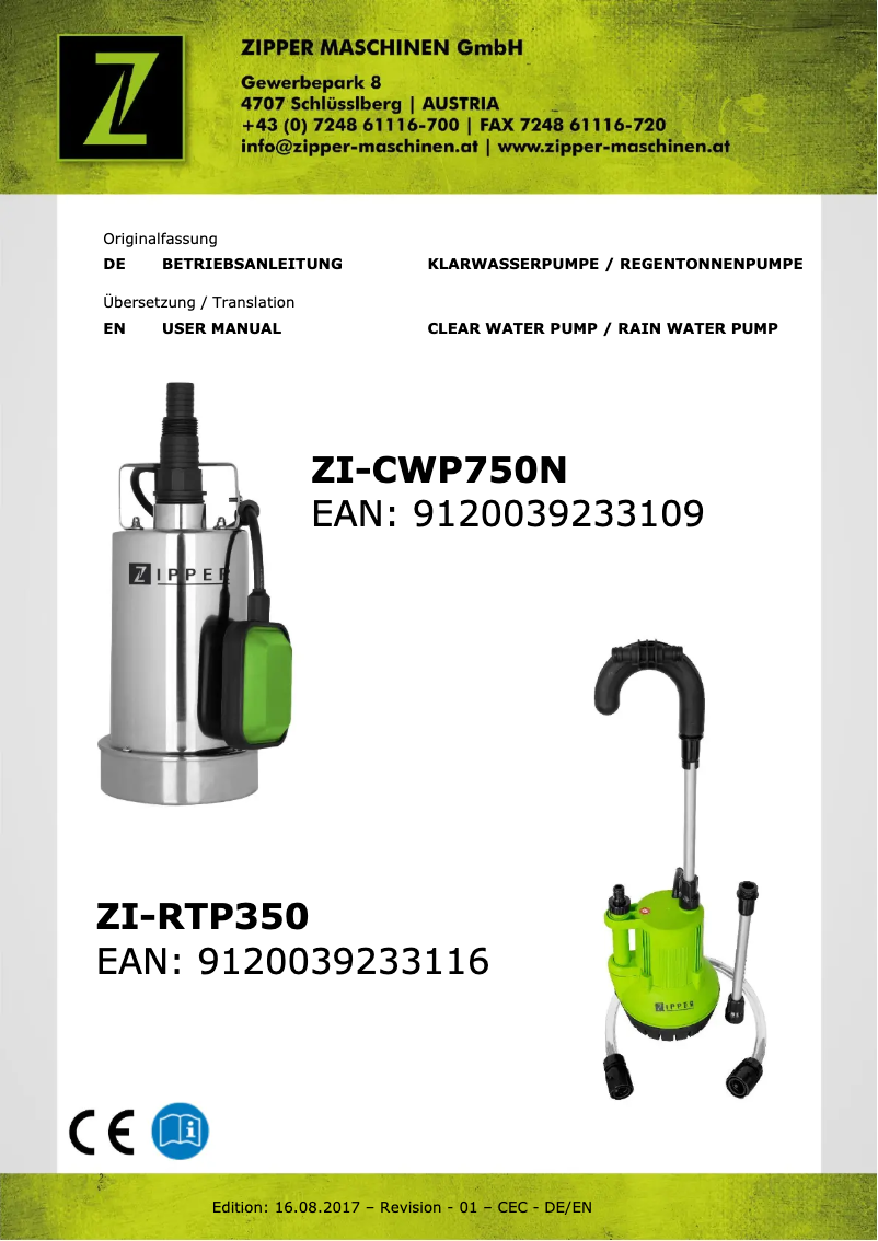 Page 1 de la notice Manuel utilisateur Zipper ZI-CWP750N