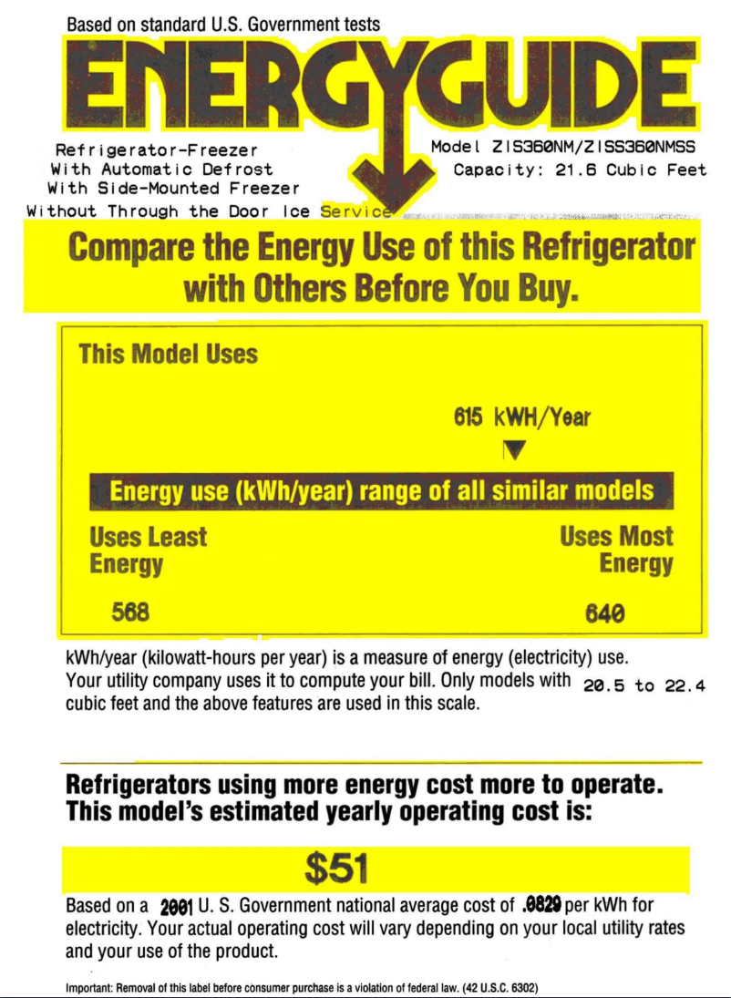 Página 1 del manual Etiqueta energética GE ZIS360NM