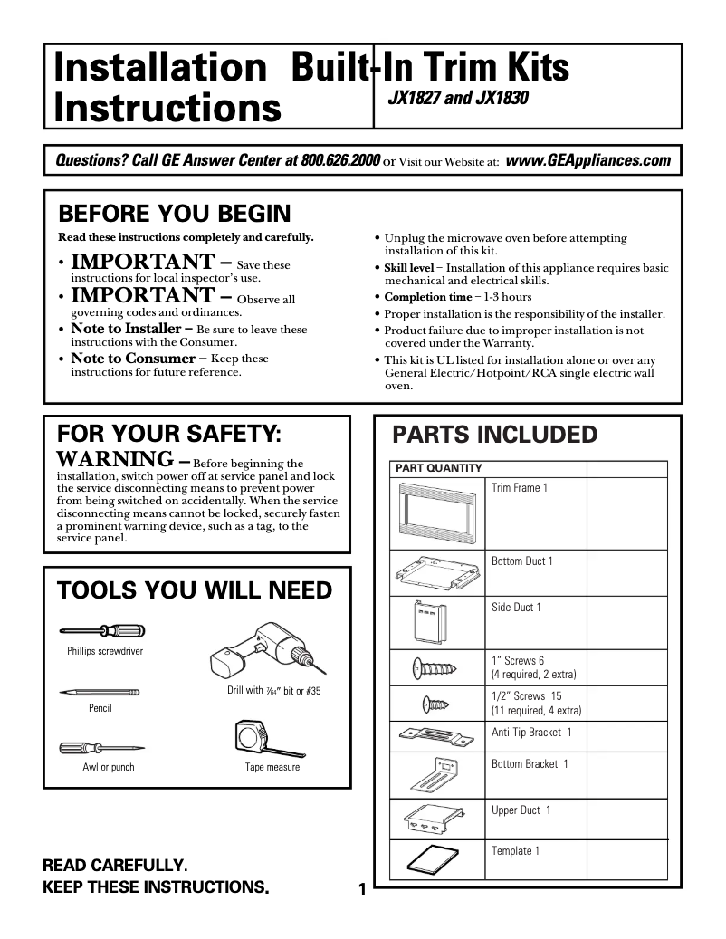 Página 1 del manual Manual de usuario GE JX1827SB