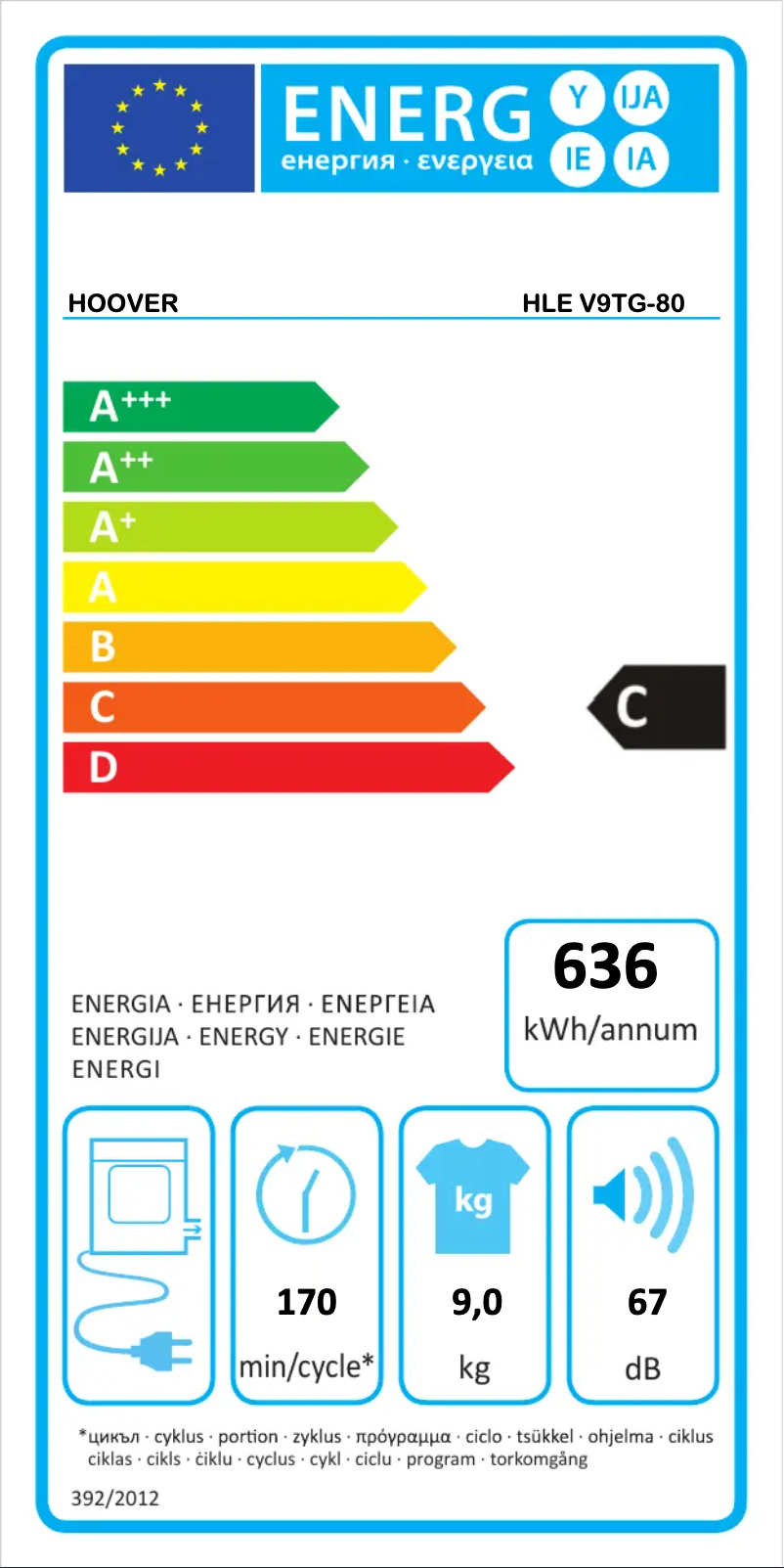 Página 1 del manual Etiqueta energética Hoover HLE V9TG-80