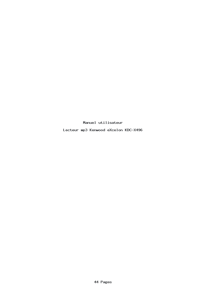 Page 1 de la notice Manuel utilisateur Kenwood eXcelon KDC-X496