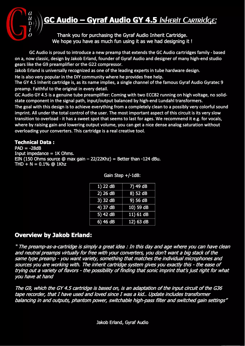 Página 1 del manual Manual de usuario GC Audio Gyraf Audio GY 4.5