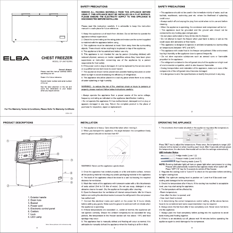 Page 1 de la notice Manuel utilisateur Elba ARTICO EF-J8671E(WH)
