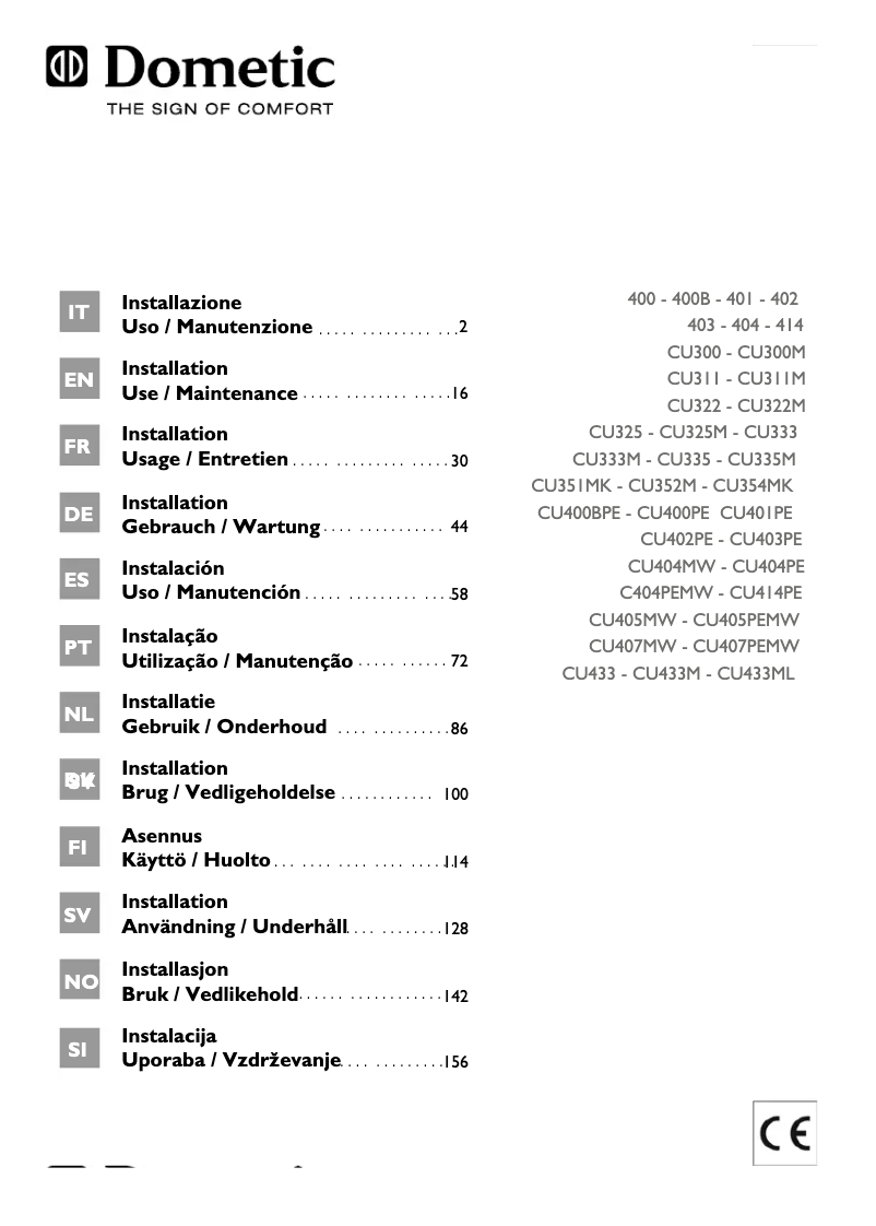 Page 1 de la notice Manuel utilisateur Dometic CU322