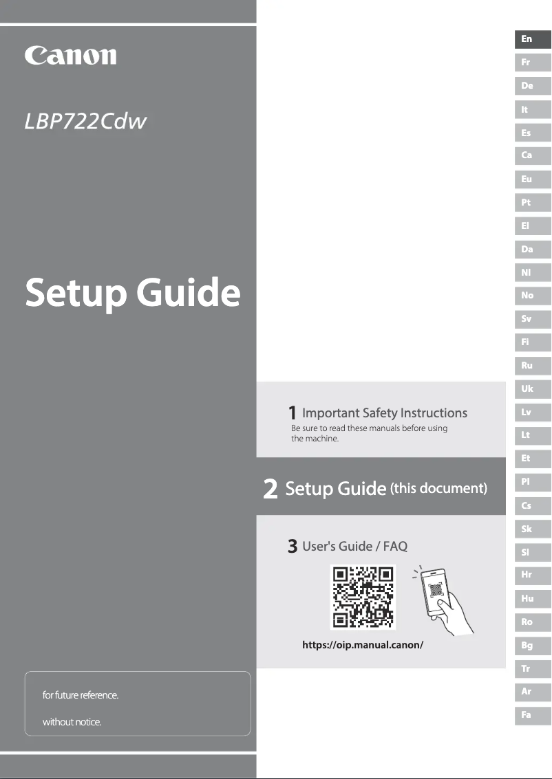 Page 1 de la notice Manuel utilisateur Canon i-SENSYS LBP722Cdw