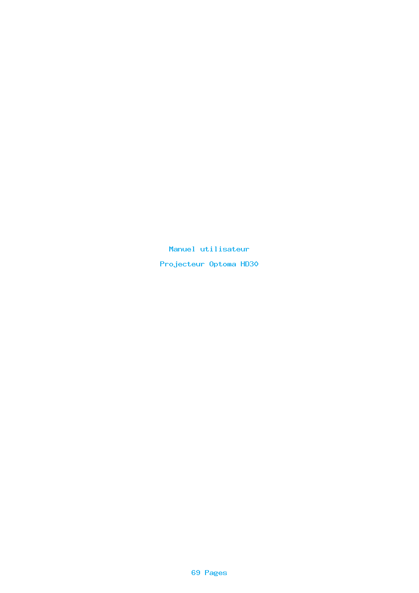 Page 1 de la notice Manuel utilisateur Optoma HD30