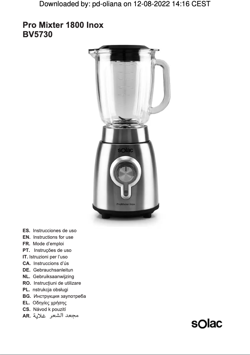 Page 1 de la notice Manuel utilisateur Solac Pro Mixter BV5730