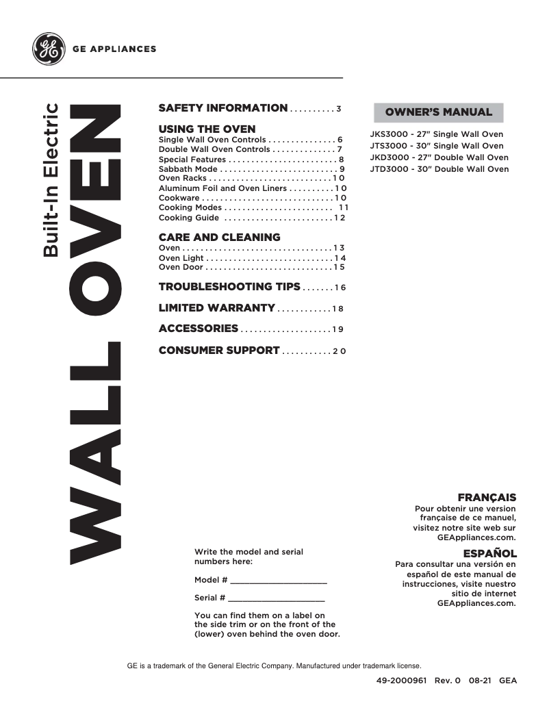 Image de la première page du manuel de l'appareil JKS3000SNSS