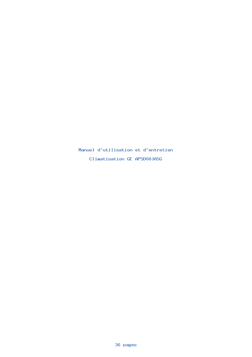 Page 1 de la notice Manuel d'utilisation et d'entretien GE APSD08JASG