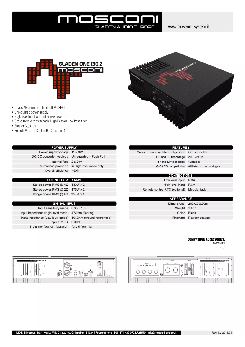 Page 1 de la notice Manuel utilisateur Mosconi Gladen One 130.2