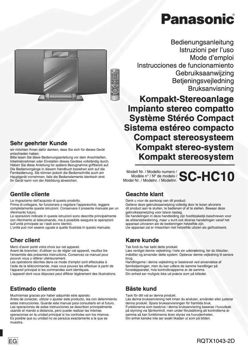 Page 1 de la notice Manuel utilisateur Panasonic SC-HC10