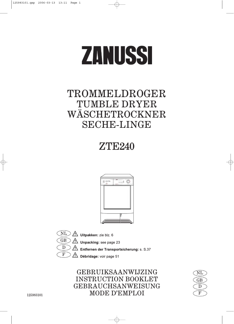Página 1 del manual Manual de usuario Zanussi ZTE 240