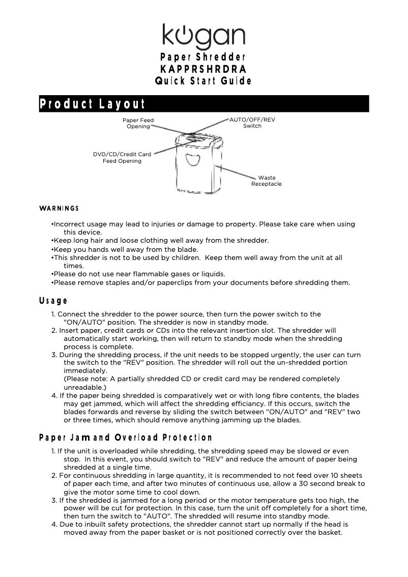 Page 1 de la notice Mode d'emploi Kogan KAPPRSHRDRA
