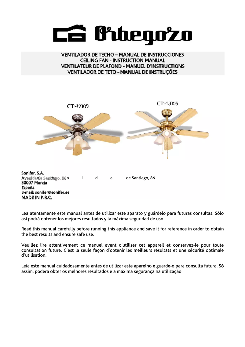 Página 1 del manual Manual de usuario Orbegozo CT 23105