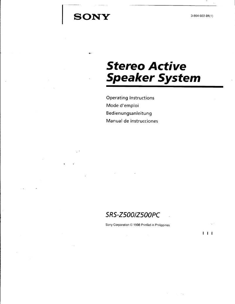 Page 1 de la notice Manuel utilisateur Sony SRS-Z500PC