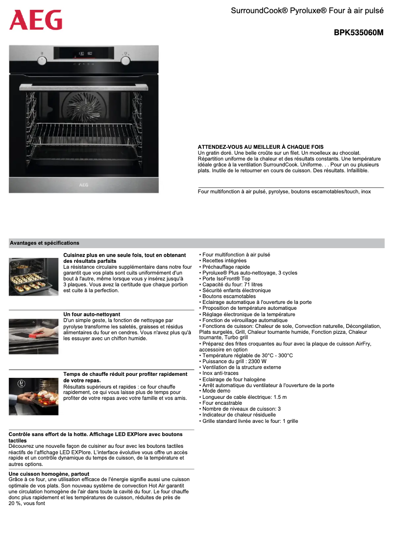 Page 1 de la notice Fiche technique AEG BPK535060M
