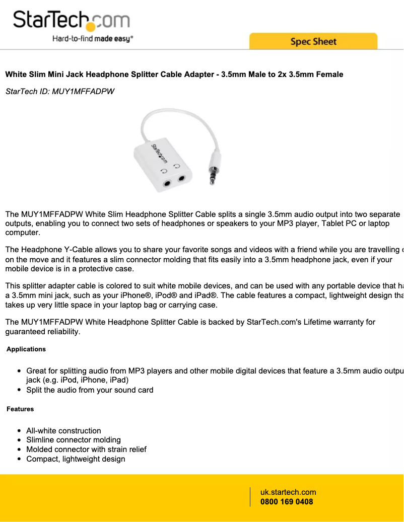 Page 1 de la notice Manuel utilisateur StarTech.com MUY1MFFADPW