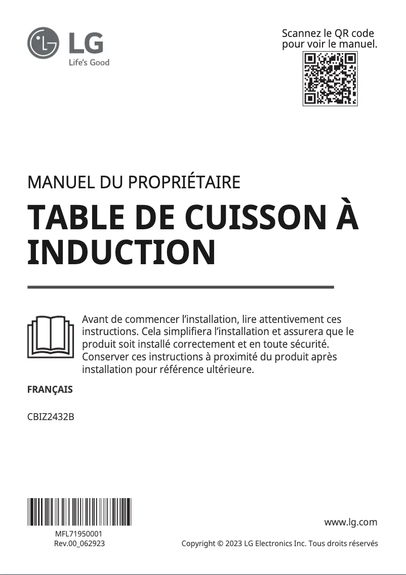 Page 1 de la notice Manuel utilisateur LG CBIZ2432B