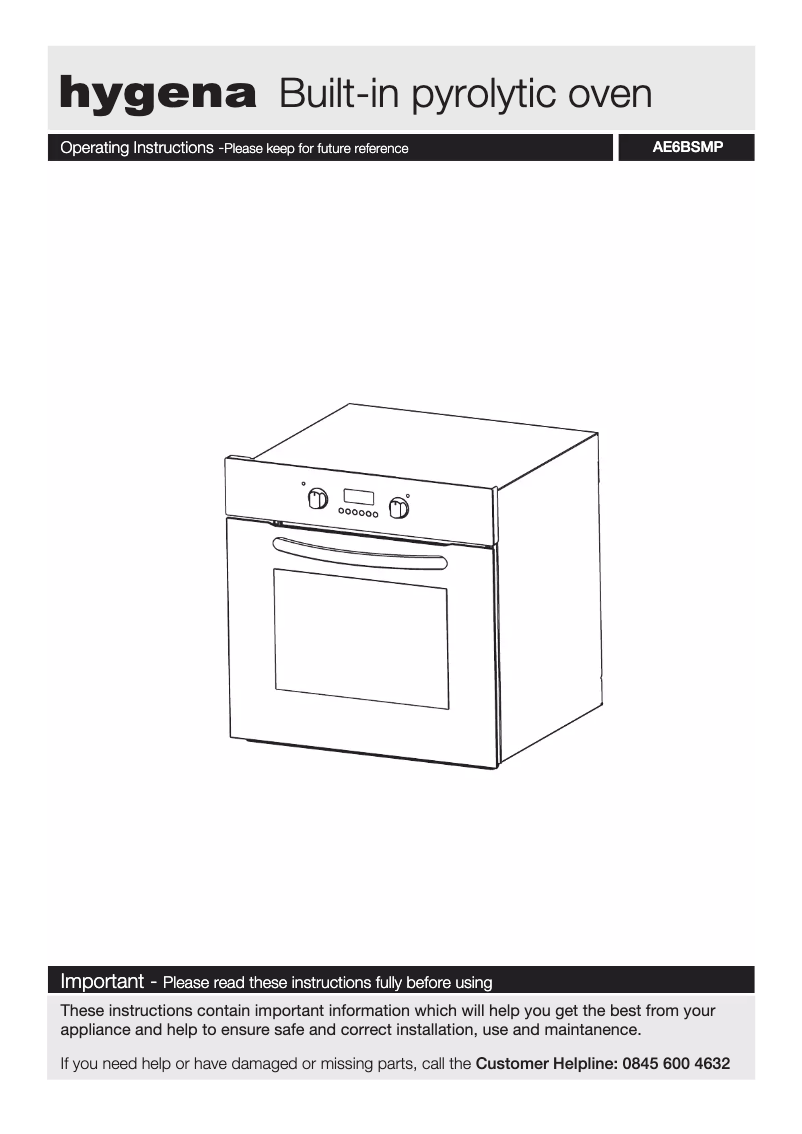 Page 1 de la notice Manuel utilisateur Hygena AE6BSMP