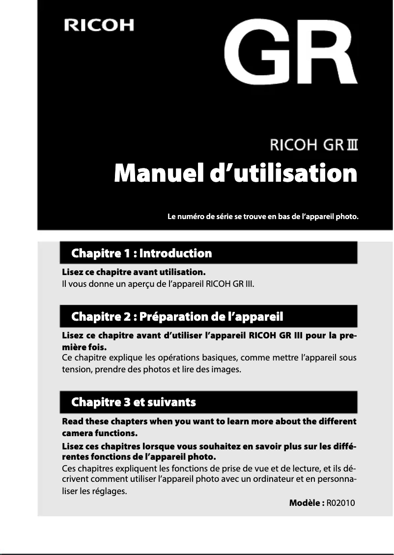 Page 1 de la notice Manuel utilisateur Ricoh GR Digital III