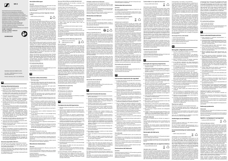 Page 1 de la notice Instructions de sécurité Sennheiser MK 8