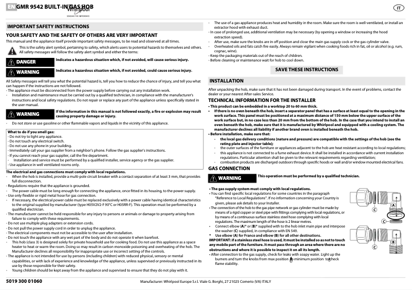 Página 1 del manual Manual de usuario Whirlpool GMR 9542/IXL