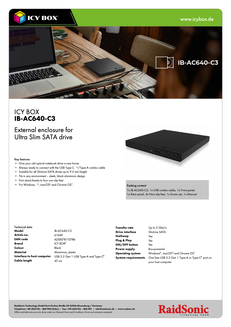 Page 1 de la notice Fiche technique Icy Box IB-AC640-C3