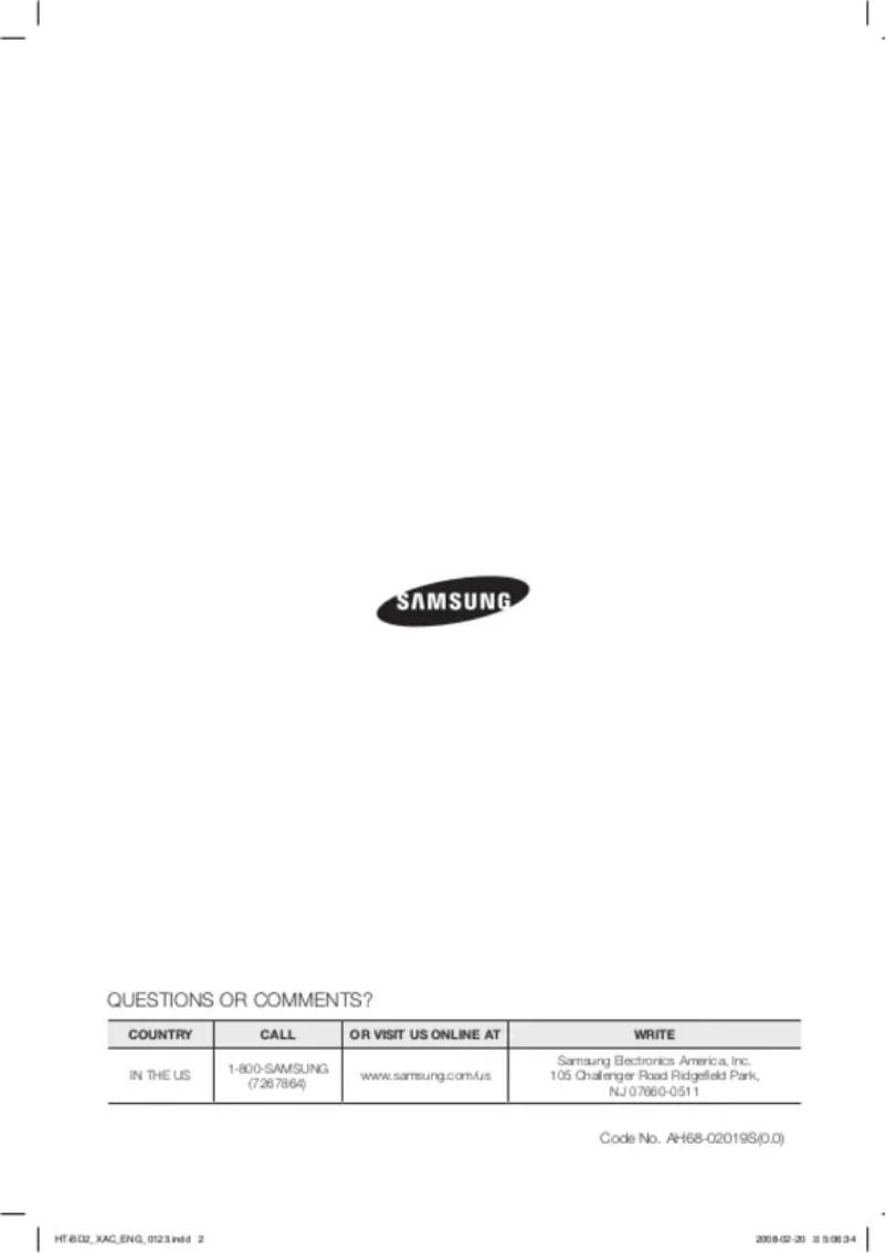 Page 1 de la notice Manuel utilisateur Samsung HT-BD2T