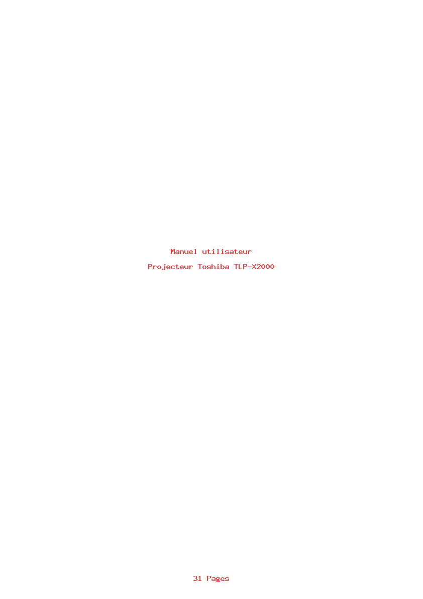 Page 1 de la notice Manuel utilisateur Toshiba TLP-X2000