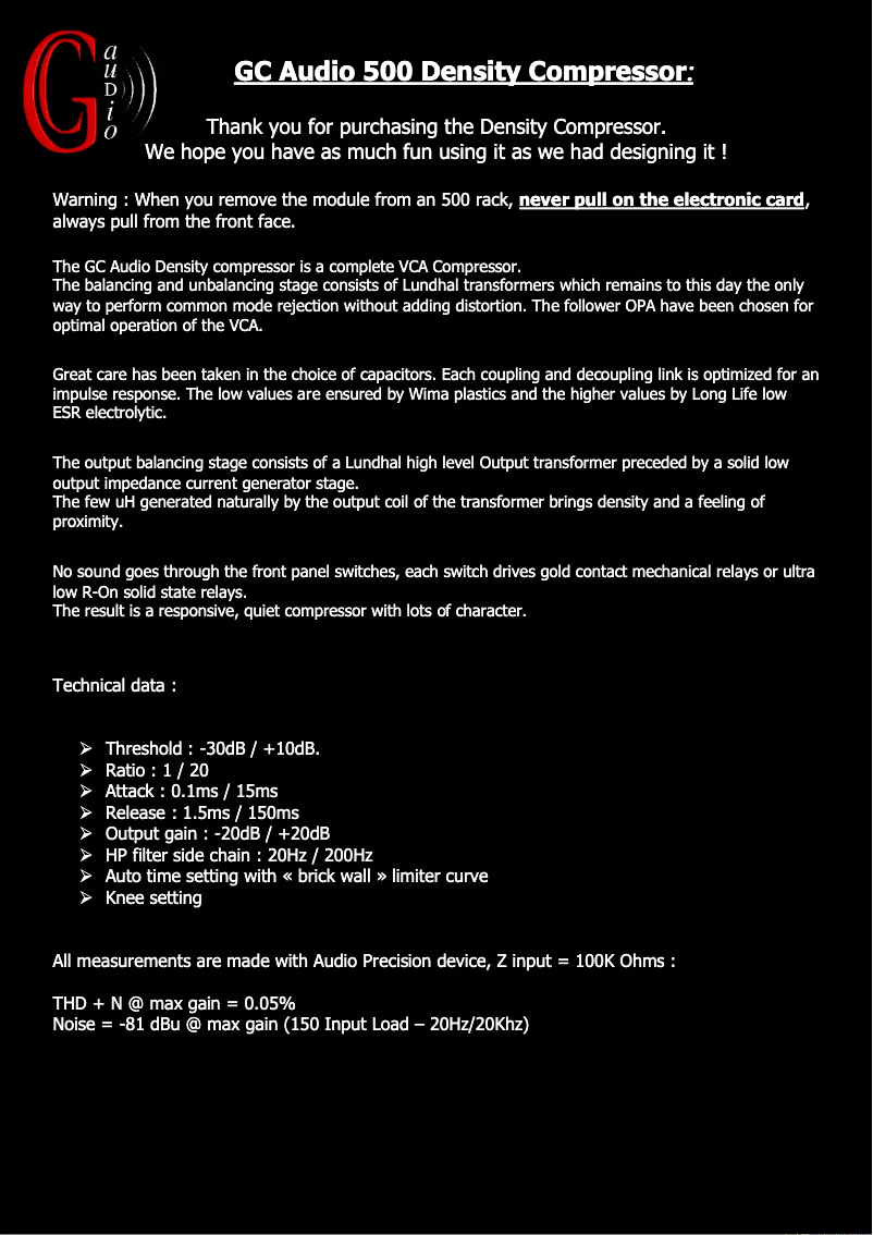 Página 1 del manual Manual de usuario GC Audio 500 Density Compressor