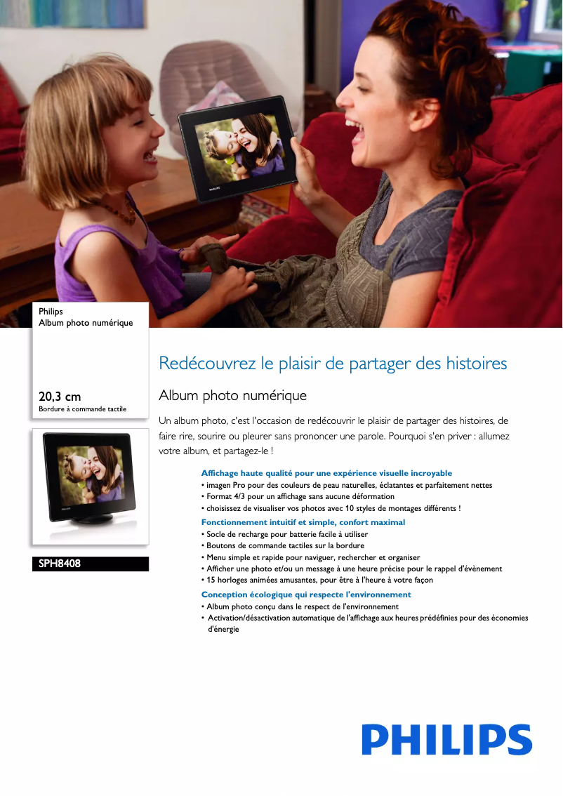 Page 1 de la notice Fiche technique Philips SPH8408