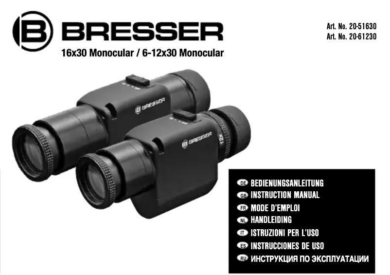 Page 1 de la notice Manuel utilisateur Bresser Zoom-Monocular 6-12x30